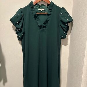 Green Embellished Dress with Pearls Size S